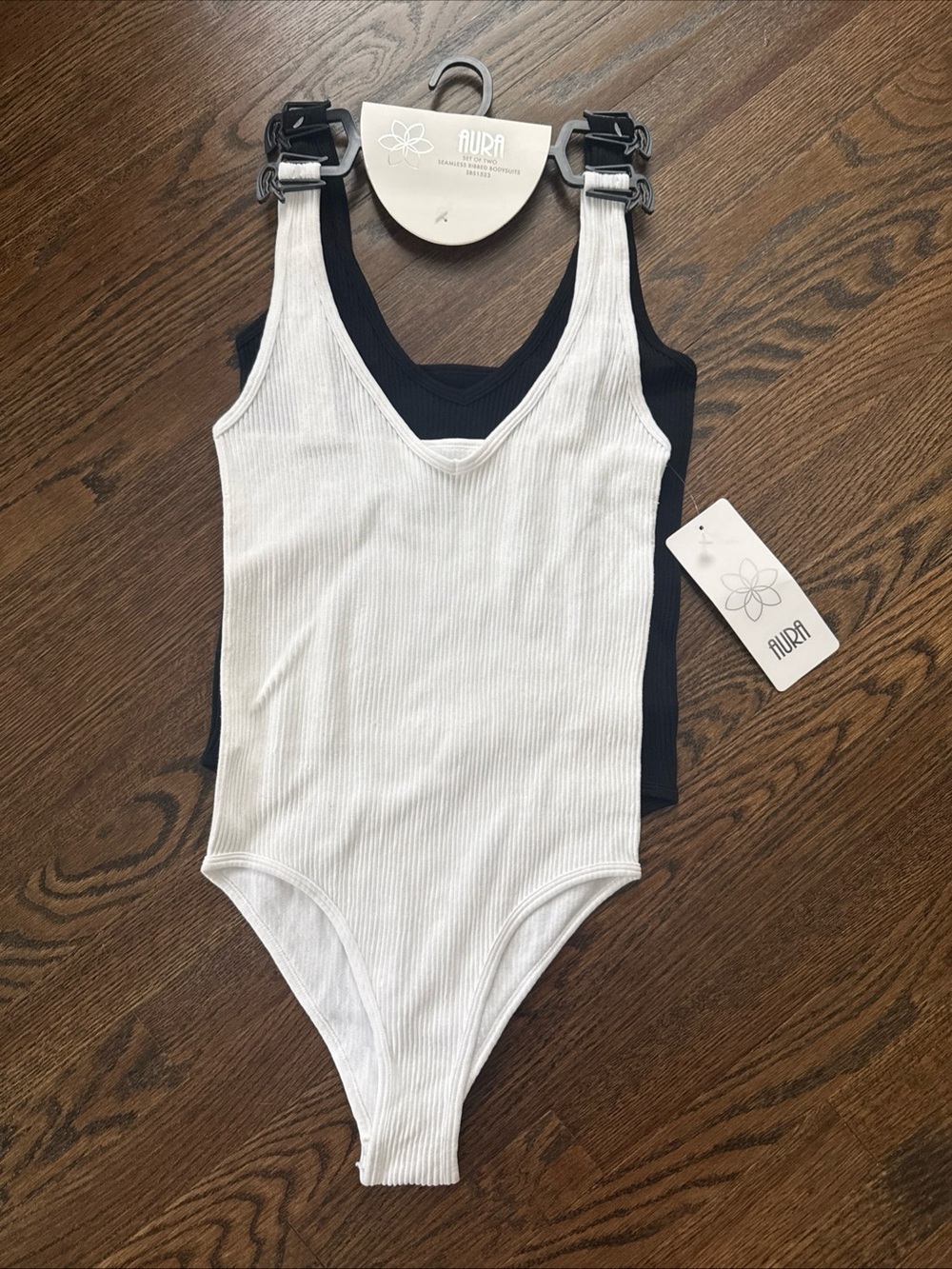 Aura 2 Pack Body Suits Ribbed, Black and White